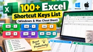 Excel shortcut keys list cheat sheet for Windows and Mac
