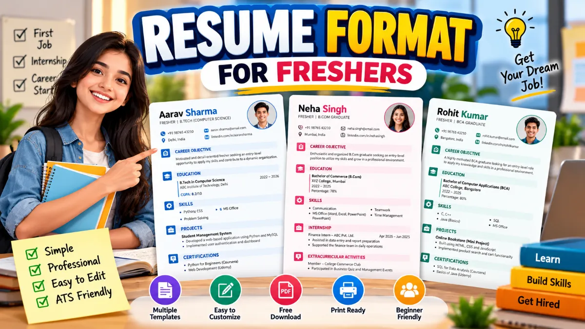 Resume format for freshers with free Word template